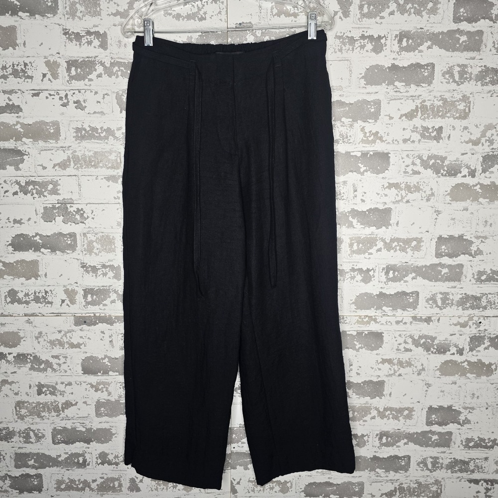 DKNY Pants Womens 4 Black Wide Leg Cropped Belted Boho Casual Lounge Comfort